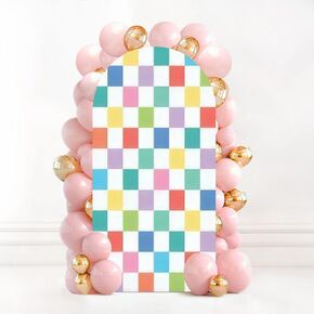 7.2FT Wedding Arch Backdrop Cover Horizontal Golden Checkered Various Japanese Spandex Fitted Round Top Arch Stand Covers for Birthday Party Baby Shower Banquet Decoration