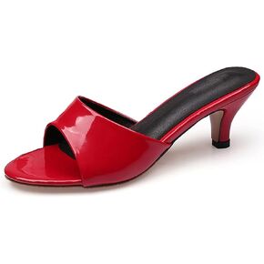 NEKGNL Women's Patent Leather Stiletto Open Toe Sandals Classic Round Toe Slip On Wedding Office Dress Slippers Sandals Sexy Wedding Dance Party Slippers