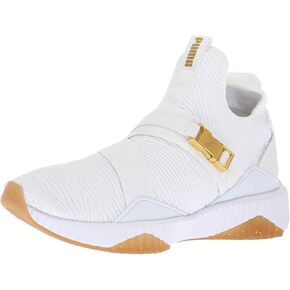PUMA Women's DEFY MID Sneaker, Puma White-Metallic Gold, 9