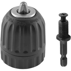 RLECS 1/4 Inch Hexagonal Shank Black Triple Jaw Keyless Drill Chuck Adaptor Electric Wrench Adapter Tool 0.8 to 10mm Wide Clamping Range 3/8-24 UNF Standard Threads Compatible Impact Drivers
