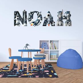 Name Astronaut Wall Decal - Personalized Astronaut Wall Sticker for Kids Room - Spaceship & Planet Outer Space Wall Art - Custom Name Wall Decal for Nursery & Playroom Decor MC02