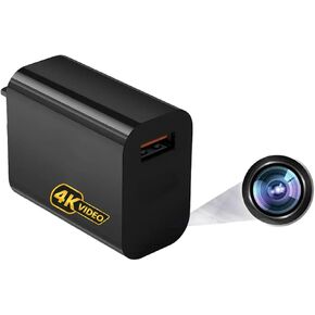 كاميرا شاحن USB - كاميرا أمان WiFi كاملة HD 4K Mini ، وضع التسجيل في انقطاع التيار الكهربائي ، وكاميرا مربية لاسلكية صغيرة صغيرة للمنزل ، مربية للحيوانات الأليفة