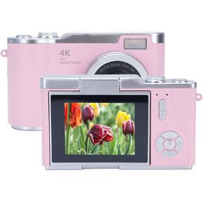Digital Camera, 1080P 48MP HD Flip Screen Micro Single Vlog Camera with 8X Zoom, Compact Small Camera for Boys Girls Kids (Pink)