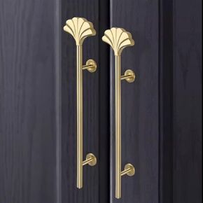 Solid Brass Ginkgo Leaf Kitchen Cabinet Handle Creative Long Bedroom Closet Wardrobe Door Pulls Cabinet Furniture Handle 1Pcs (Color : Ginkgo Leaf 260mm)