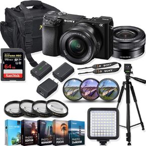Sony Alpha a6100 Mirrorless Digital Camera 16-50mm f/3.5-5.6 OSS Lens Kit + Prime Video Accessory Bundle with 64GB Extreme Pro Memory