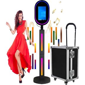 Mirror Photo Booth with Camera and APP Software Magic Selfie Station Shell Stand Photobooth Machine Touch Screen with Ring Light and Trolley Flight Case for Events Wedding Rental Christmas