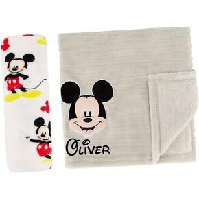 Personalized Mickey Mouse Blanket Set - Officially Licensed - Baby Blanket Keepsake Gift Set with Custom Name