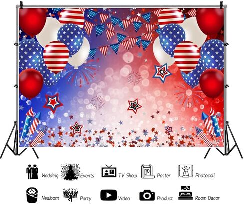 American 4th of July Backdrop 10x8ft Fabric Independence Day Party Decoration American Patriotic Party Flag Day Background Veterans Photos Memorial Day Decor in Kuwait