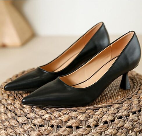Women's Patent Leather Low Kitten Heel Pumps Elegant Gorgeous Solid Color Closed Pointed Toe Slip-On Dress High Heels Suitable for Work Parties in Saudi Arabia