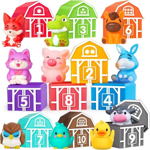 Oriate Farm Animal Learning Toys for Toddlers 1,2,3 Year Old, 20Pcs Farm Animals Montessori Toy for Counting Sorting Color Recognition & Matching, Finger Puppets & Stacking Toys 12M+ in Saudi Arabia