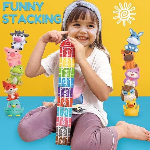 Oriate Farm Animal Learning Toys for Toddlers 1,2,3 Year Old, 20Pcs Farm Animals Montessori Toy for Counting Sorting Color Recognition & Matching, Finger Puppets & Stacking Toys 12M+ in Saudi Arabia