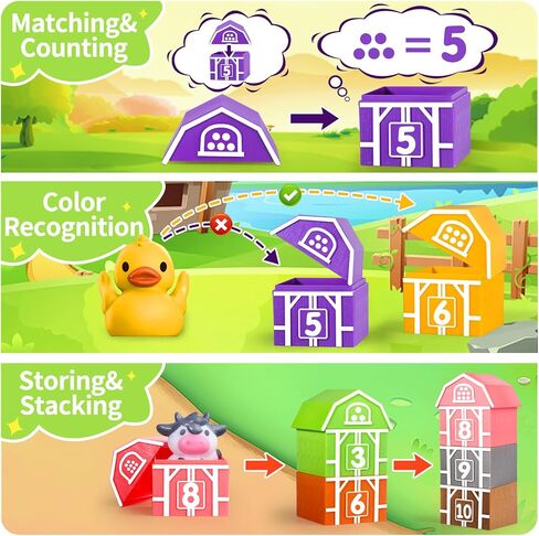 Oriate Farm Animal Learning Toys for Toddlers 1,2,3 Year Old, 20Pcs Farm Animals Montessori Toy for Counting Sorting Color Recognition & Matching, Finger Puppets & Stacking Toys 12M+ in Saudi Arabia