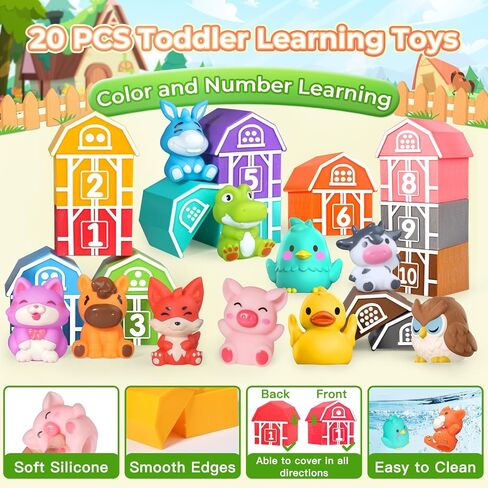 Oriate Farm Animal Learning Toys for Toddlers 1,2,3 Year Old, 20Pcs Farm Animals Montessori Toy for Counting Sorting Color Recognition & Matching, Finger Puppets & Stacking Toys 12M+ in Saudi Arabia