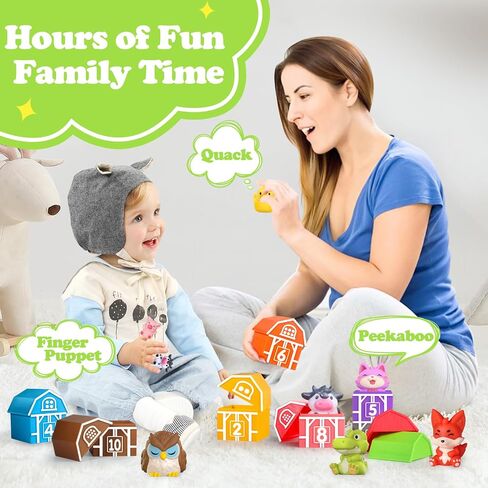 Oriate Farm Animal Learning Toys for Toddlers 1,2,3 Year Old, 20Pcs Farm Animals Montessori Toy for Counting Sorting Color Recognition & Matching, Finger Puppets & Stacking Toys 12M+ in Saudi Arabia