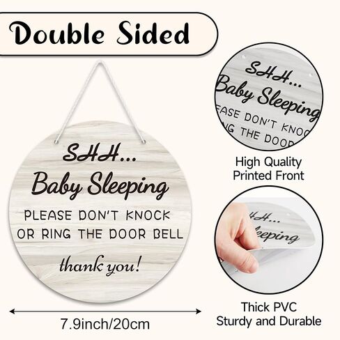 Shh... Baby Sleeping Sign on Front Door - Please Don't Knock or Ring the Doorbell Signs, Baby Room Nursery Kids Room Do Not Knock Hanging Decor, 7.9 x 7.9 inches, Round in Saudi Arabia