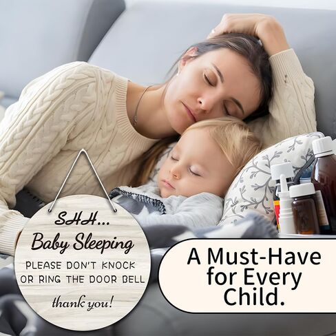 Shh... Baby Sleeping Sign on Front Door - Please Don't Knock or Ring the Doorbell Signs, Baby Room Nursery Kids Room Do Not Knock Hanging Decor, 7.9 x 7.9 inches, Round in Saudi Arabia