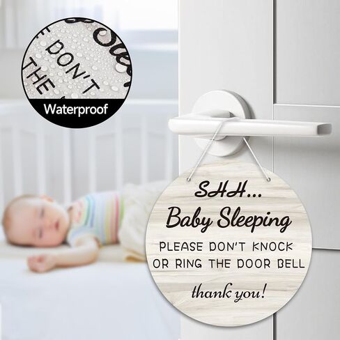 Shh... Baby Sleeping Sign on Front Door - Please Don't Knock or Ring the Doorbell Signs, Baby Room Nursery Kids Room Do Not Knock Hanging Decor, 7.9 x 7.9 inches, Round in Saudi Arabia
