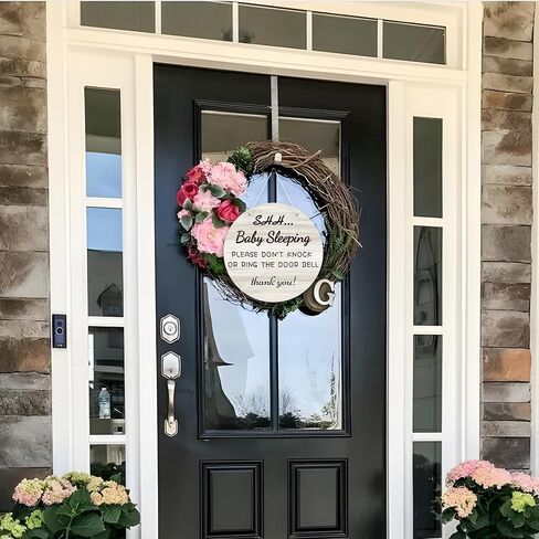 Shh... Baby Sleeping Sign on Front Door - Please Don't Knock or Ring the Doorbell Signs, Baby Room Nursery Kids Room Do Not Knock Hanging Decor, 7.9 x 7.9 inches, Round in Saudi Arabia
