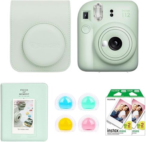 Fujifilm Instax Mini 12 كاميرا فيلم فورية ، حزمة Mint Green مع حالة مخصصة Instax Mini ، مجموعة ملحقات وضوء النهار ، 2x Twin Pack (40 تعريضًا) ISO 800 in Saudi Arabia
