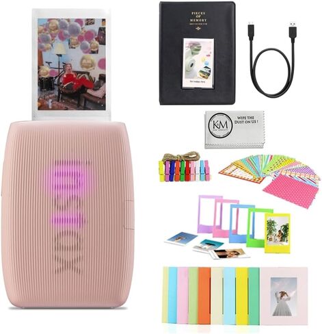 Fujifilm Instax Mini Link 3 طابعة الهاتف الذكي | الوردي الوردي مجمعة مع ألبوم Instax Mini ، الحدود ، الملصقات والمقاطع + قطعة قماش تنظيف الألياف الدقيقة (3 عناصر) in Kuwait