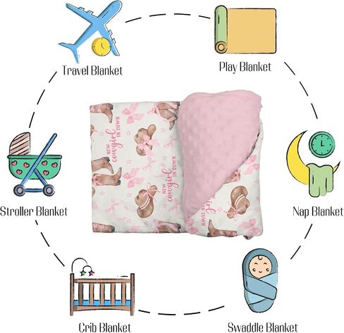 Mink Baby Girl Blanket Western New Cowgirl in Town, Pink Bow Ribbon Boot Hat Soft Double Layer Dotted Backing Receiving Swaddle, Newborn Infant Toddler Nursery Crib Bedding Shower Gift 30 x 40 in Kuwait