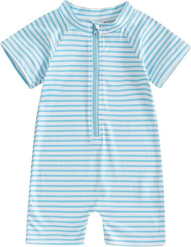 Fanvereka Toddler Infant Baby Boys Summer Rash Guard Swimsuit Shirt Bodysuit Short Sleeve Zipper Jumpsuit Swimwear in Kuwait