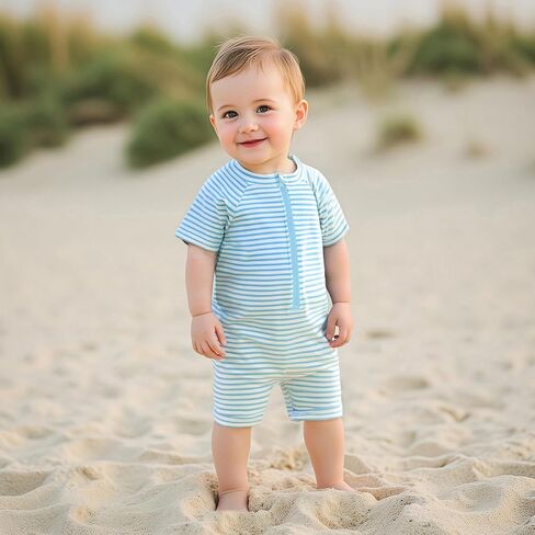 Fanvereka Toddler Infant Baby Boys Summer Rash Guard Swimsuit Shirt Bodysuit Short Sleeve Zipper Jumpsuit Swimwear in Kuwait