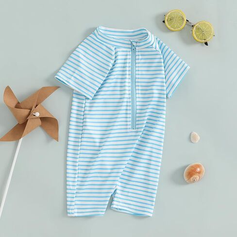 Fanvereka Toddler Infant Baby Boys Summer Rash Guard Swimsuit Shirt Bodysuit Short Sleeve Zipper Jumpsuit Swimwear in Kuwait