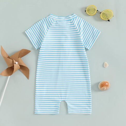 Fanvereka Toddler Infant Baby Boys Summer Rash Guard Swimsuit Shirt Bodysuit Short Sleeve Zipper Jumpsuit Swimwear in Kuwait