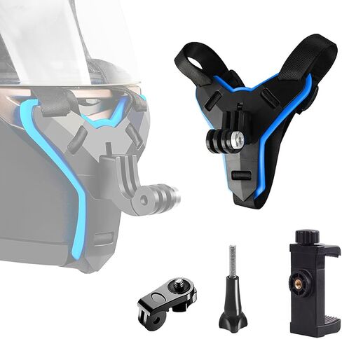حزام الذقن خوذة الدراجات النارية يتوافق مع GoPro Hero 13/12/11/10/9/8/7/(2018) ، 6 ، Hero Black ، for Insta 360 X3 GO3 ، YI ، SJCAM ، for DJI Action 5 Pro Action 3 4 ، Extension J Holder Mount (Black) in Kuwait