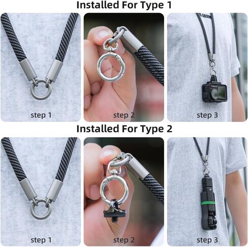 SOH Neck Lanyard Shoulder Strap with a 1/4" Screw for DJI Osmo Pocket 3 Camera Mount Accessories Compatible with Gopro 13/12/11/10/9, DJI Action 5 Pro/4/3, Insta360 X5/X4 and More (Black) in Kuwait
