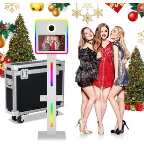 DSLR Photo Booth Portable Photo Booth with 15.6" Touch Screen Vintage Photo Booth with RGB Ring Lights for Weddings Parties Festivals and Event Rental (White, Square Photo Booth)