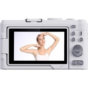 Zopsc 4K Digital Camera 48mp 18x Zoom Photography Camcorder مع 3 بوصة 180 ° شاشة فلاش مضاد للهز لكر (أبيض)