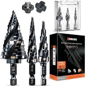 Four Spiral Flute Step Drill Bit for Metal,M35 Cobalt Unibit Step Drill Bit Set 1/4"-1" (30 pcs),Wear-Resistant AlTiN Coated,1/4" Hex Shank for Metal, Stainless Steel, Aluminum, Plastic