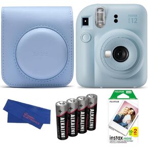 Fujifilm Instax Mini 12 Bundle Camera Camera Bundle ، تشمل: Instax Mini Movie (20 تعرضًا) ، و Instax Mini 12 Case وأكثر (5 عناصر) (باستيل الأزرق)
