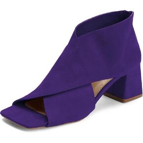 Lehoor Women chunky Heel Open Toe Booties Suede Side Cut Out Ot Open Boots Square Peep Tee Toe 2 Inch Block Mid Hide Cheels Bressed Heeled Sandal Back Zipper Summer Summer Summer 4-11 M US