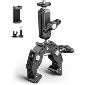 Super Clamp Camera Clamp Mount Monitor 360° Ballhead Magic Arm Double Ball Head Adapter with 1/4"-20 & 3/8"-16 Thread for Canon Nikon DSLR Camera