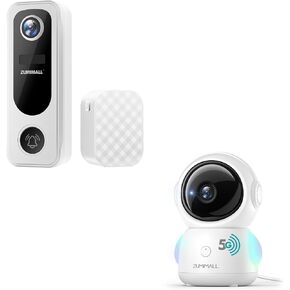 ZUMIMALL 360° Indoor Security Camera, 3MP Baby Monitor Camera, 24/7 Recording Wired Security Camera, Doorbell Camera Wireless, Video Doorbell Wireless with Chime