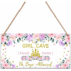 Girls Cave Wood Sign ، Decord Room Decor No Old Therting Signing Door Sign ، 5 "X10" Girls Room Decorations for Toddler Little Girl Teen Room Wall Room Art -A02