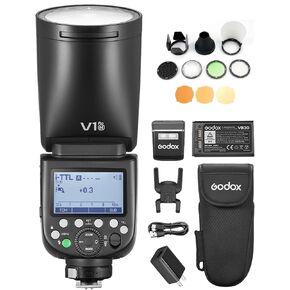 GODOX V1 PRO N 2.4G Wireless Camera Flash 1/8000s HSS 1.3s Recycle Time with M/TTL Flash Mode with Detachable Sub Flash Speedlite Compatible with Nikon Cameras + Godox AK-R1 Pocket Flash Light Acces