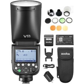 GODOX V1 PRO F 2.4G Wireless Camera Flash 1/8000s HSS 1.3s Recycle Time with M/TTL Flash Detachable Sub Flash Speedlite Compatible with FUJIFILM Cameras + Godox AK-R1 Pocket Flash Light Acce