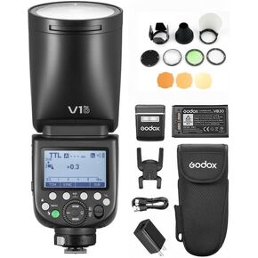 GODOX V1 PRO O 2.4G Wireless Camera Flash 1/8000s HSS 1.3s Recycle Time with M/TTL Flash Mode Detachable Sub Flash Speedlite Compatible with OM System Cameras + Godox AK-R1 Pocket Flash Light Acces