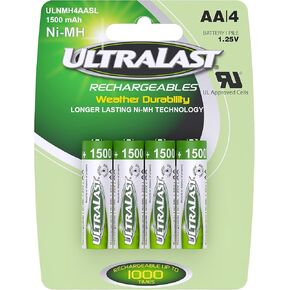 ULNMH4AASL AA Size Rechargeable Battery - NIMH 1.25V 1500mAh, Compact Power Source for Outdoor Solar Powered Light Lamp, Garden Lighting - Recharge Up to 1000 Times, No Leak Design - 4-Pack