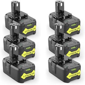 6 Pack 6.0Ah 18V Lithium Battery Replacement for RYOBI RB18L50 P108 P102 P104 High Capacity Cordless Tool Batteries with LED Indicato