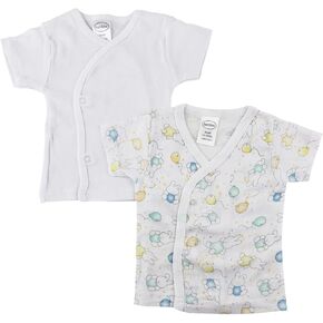 Bambini NC-0200N Unisex Infant Side Snap Short Sleeve Shirt, White - Newborn - Pack of 2