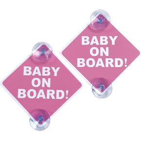 Baby on Board Car Sticker for Cars 2PCS with Suction Cups, (Pink)