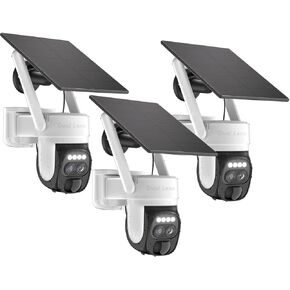 كاميرا أمان لاسلكية في الهواء الطلق ، كاميرات شمسية للأمن المنزلي ، Zoom Hybrid 10x ، 360 درجة عرض الكاميرا الإمالة عموم مع رؤية ليلية ملونة 2K ، إنذار صفارات الإنذار الأضواء ، Works/Alexa ، لا رسوم شهرية (3 ، أبيض)