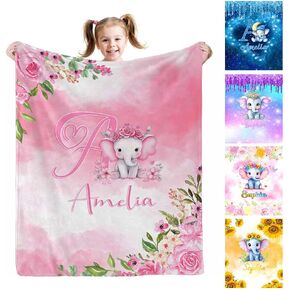 Custom Baby Blanket Personalized Name Elephant Blanket for Girls