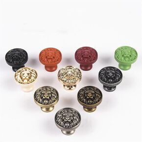 Color Lion Head Zinc Alloy Cabinet Door Handle Modern Antique Cartoon Solid Drawer Handle Circular Single Hole Button Handle 1Pcs (Color : Antique Brass)