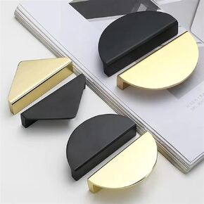 American Half Moon Handles for Cabinets and Drawers Cupboard Knobs Aluminum Furniture Handles Golden Black Semicircle Matte Pull 1Pcs (Color : Brass-140)